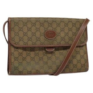 Authentic GUCCI GG Canvas Shoulder Bag Brown Gold 004 49 0195